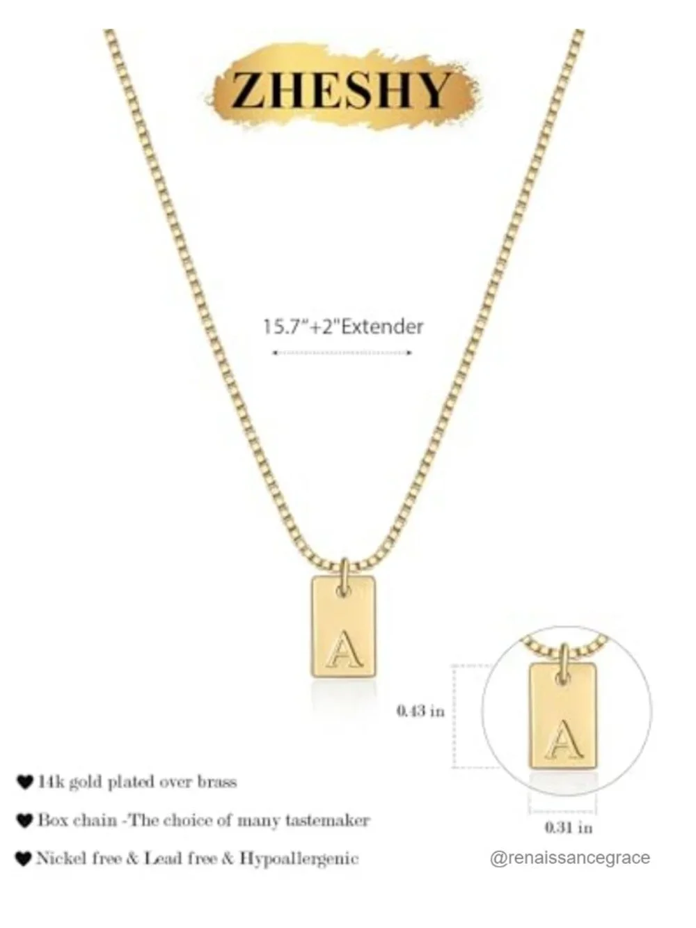 14k Gold Plated Initial Pendant Necklace for Women - Personalized Letter A-Z